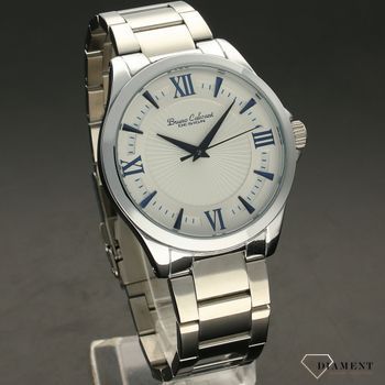 Zegarek męski BRUNO CALVANI BC9031 srebrna tarcza z niebieskimi dodatkami. Zegabrną tarczą zegarka z niebieskimi dodatkami w postaci indeksów. Zegarek męski na stalowej bransolecie. Elegancki zegar (2).jpg